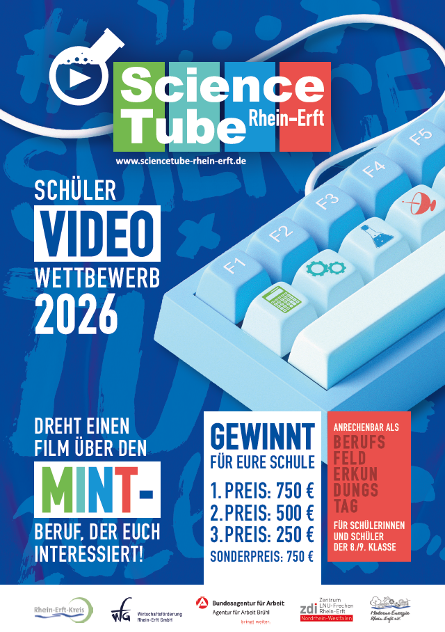 Flyer des Schüler-Video-Wettbewerbs ScienceTube Rhein-Erft
